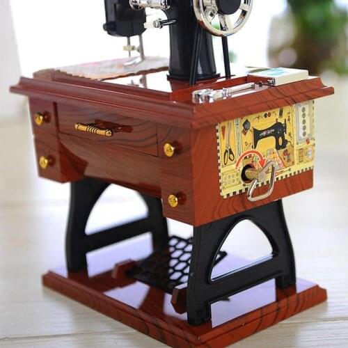 Decor Music Box Vintage Music Box Mini Sewing Machine Style Birthday Decor Table Gift Mechanical