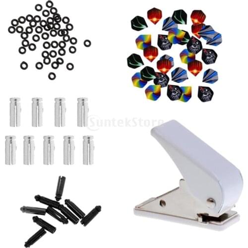 Dart Flight Puncher Hole Punch with 30pcs Dart Flights 18pcs Flight Savers Protectors and 100pcs Dart Shaft Washers O-Rings