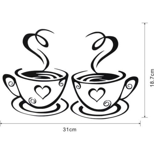 Hot Sale New Double Coffee Cups Wall Sticker PVC Vinyl Art Wall Decals Adhesive Stickers Kitchen Room Decor Dropship