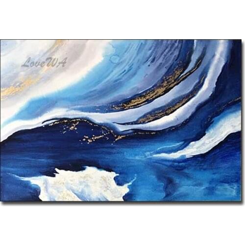 New Arrival Unframed Abstract Blue Sea Wave Oil Painting Simple Canvas Wall Hangings Decor Art Hand-painted For Hotel Decoration