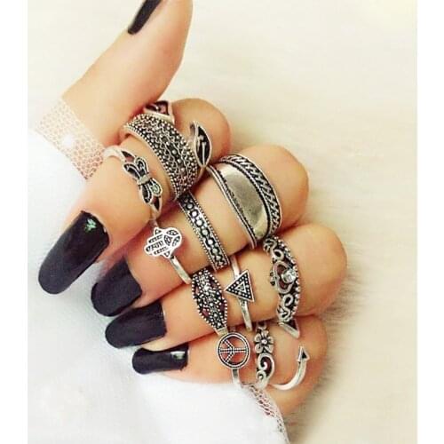 ABDOABDO For Women Vintage Silver Color Palm Butterfly Joint Ring 12-Piece Set Ring Womens Jewelry Womens Ring Set Bague Femme