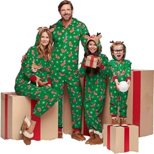 Christmas Matching Family 2021 Father Son Romper Baby Mother Daughter Hooded Clothes Family Looking Jumpsuit Pajamas Outfits