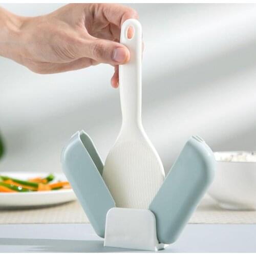Creative Vertical Rice Spoon Holder Rack Plastic Automatic Opening And Closing Rice Shovel Spoon Stroage Shelf Kitchen Tools