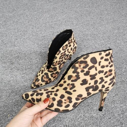 Leopard High Heel Shoes Women Spring Autumn Slip On Heel 7.5 CM Pumps Pointed Toe Smooth Modern Elegant Shoes Free Shipping