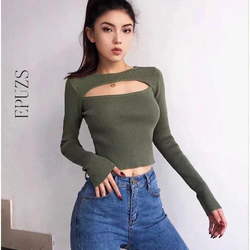 Sexy long sleeve crop top Summer white T shirt women korean streetwear casual slim croped tshirts ladies tops