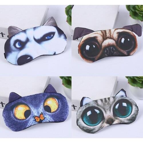 Eye Mask Eyeshade Cover Shade Natural Sleeping Eye Patch Cute Cat Dog Sleep Mask Women Men Soft Blindfold Travel Eyepatch