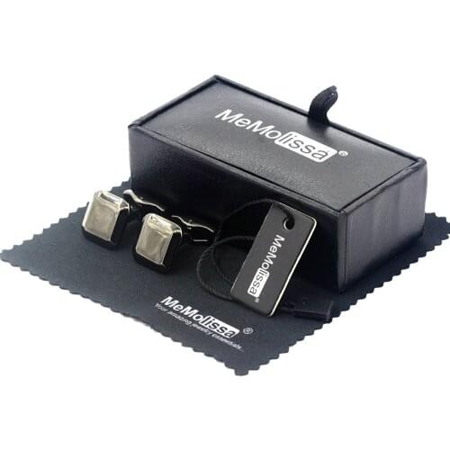 MeMolissa Display Box High Quality Square Design Men Shirt Cuff buttons Free Black Plated Business Cufflinks Tag & Wipe Cloth