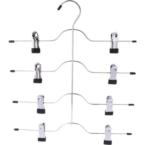 Multifunctional 4 Layer Stainless Steel Pants Hanger Rack Clip Skirt With 8 Clips Storage Organizer Save Space