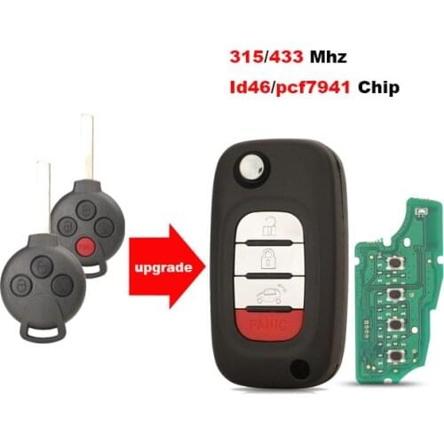 Jingyuqin 4 Buttons 315/433 Mhz Remote Car Key Shell Case for Mercedes Benz Smart Fortwo 453 Forfour 2015 2016 2017 Folding Key