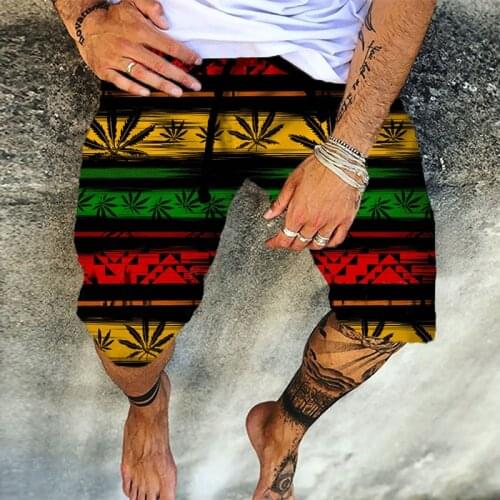 Swimming trunks 2021 summer mens printed maple grass shorts fashion beach Bermuda shorts black large size quick-drying surfing