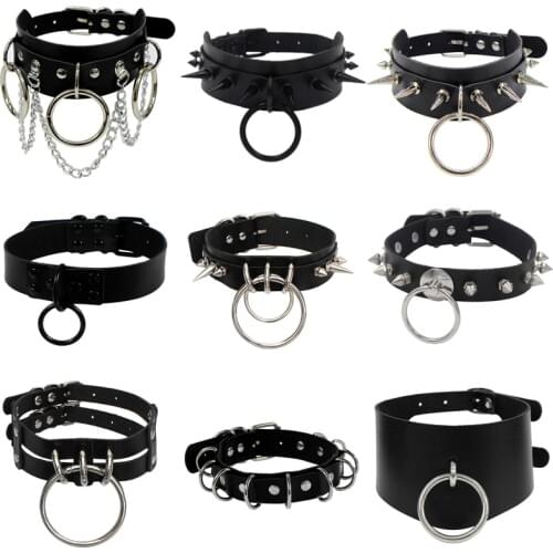 Rock Necklaces Chains Gothic PU Leather Heart Round Spike Rivet Collar Choker Necklace Body Jewelry Party chains for men women