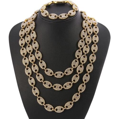 Iced Out Miami Cuban Link Chain Necklace for Women Men Hip hop Jewelry Choker Gold Silver Color Rhinestone Rapper Collares Gift