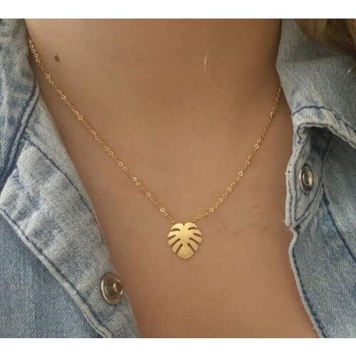Hawaii Beach Palm Tree Stainless Steel Chain Necklace Gold Color Coconut Tree Pendant Necklace Fashion Surfer Jewelry For Women