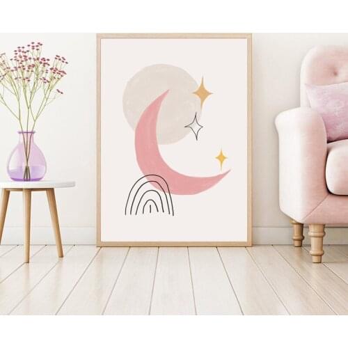 Pastel Pink Abstract Geometry Prints Moon Nordic Poster Boho Wall Art Picture Nordic Canvas Painting Bedroom Living Room Decor