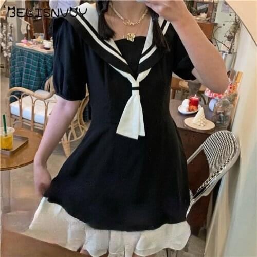 Japanese Preppy Style Kawali Dress Women Lolita Gothic Soft Sweet Vintage Ruffle Dress Female Sailor Collar Kawaii JK Mini Dress