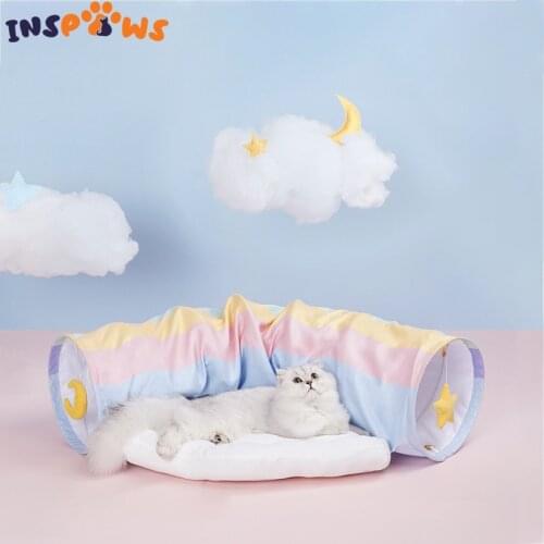 Rainbow Cat Tunnel 2 Holes Cat Bed Two-in-one Design Funny Cat Channel Toy with Exquisite Pendant Collapsible Kitten Puppy Toys