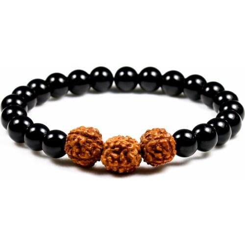 8mm Onyx Stone Beads With Rudraksha Bracelet Men Strand Bracelets For Women Handmade Men Jewelry Charm Wristband Adjustable