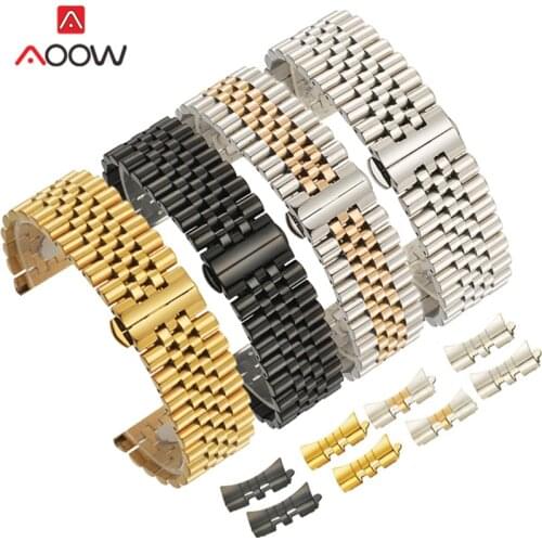 5 Pointer Solid Stainless Steel Strap 12mm 14mm 16mm 18mm 20mm 22mm Curved End Butterfly Buckle Men Metal Replacement Watch Band