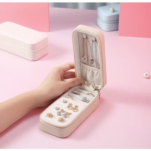 2020 PU Leather Jewelry Box Portable Storage Organizer Earring Holder Zipper Women Jewellery Display Packaging Travel Box New