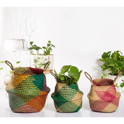 1PC S/M/M/XL Folding Seagrass Storage Baskets Handmade Straw Basket Wicker Basket Kids Toys Organizer Garden Flower Pot Planter
