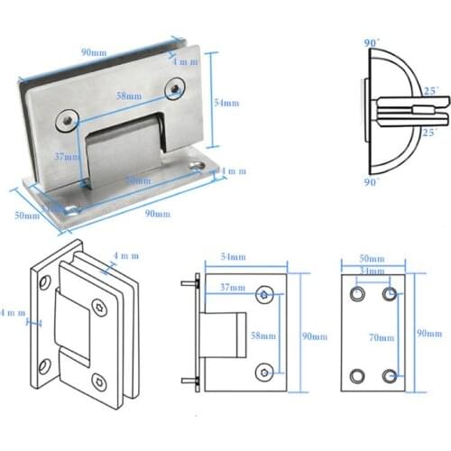 8-12mm Glass Door Hinge Bathroom Shower Door Frameless Bracket Wall Mounted Door Hinges