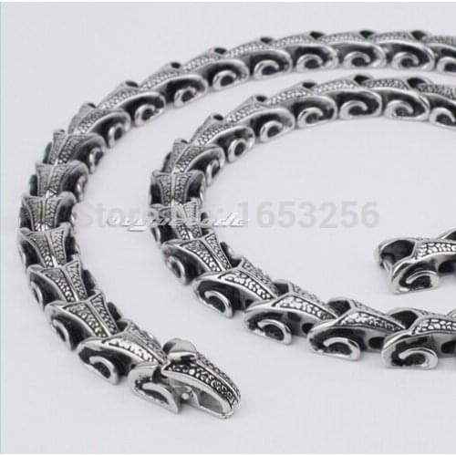 Vintage Mens jewelry 316L Stainless Steel biker dragon Link Chain Necklace 11mm 24