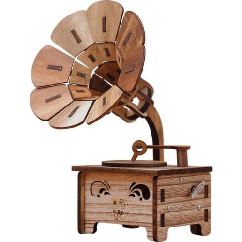 Vintage Gramophone DIY Wooden Musical Box Home Decor Birthday Gift Art Craft
