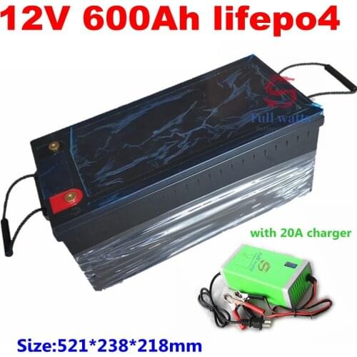 Waterproof 12.8V 600Ah 12V lithium Lifepo4 battery for subwoofer Solar Storage boat RV EV camper backup power +20A charger