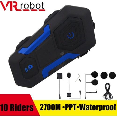 VR robot Bluetooth 5.0 Motorcycle Intercom Headset 2700M Waterproof Wireless Moto Interphone FM Music Player For 10 Riders