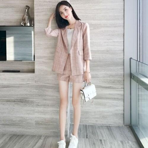 Womens Suits 2021 New Large Size Korean Plaid Small Suit Suit Female Summer Spring Net Trend Casual Jacket Shorts Two Piece Set