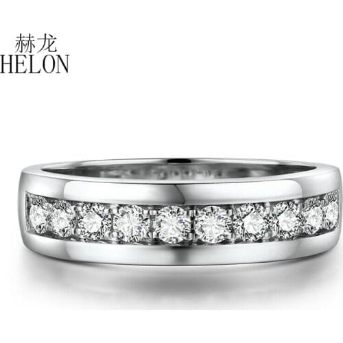 HELON Moissanite Ring Sterling Silver 925 Round VVS/DEF Color 0.5CT Lab Grown Diamond Women Wedding Trendy Fine Jewelry Ring