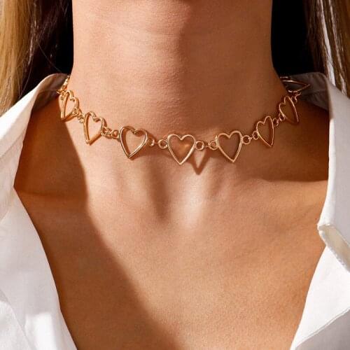 Korean fashion geometric choker necklace for women girl lover heart chain necklace gold silver color statement neck chain collar
