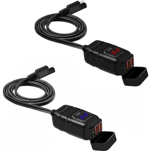 1pc Motorcycle Quick Charger 12V SAE to USB Adapter With Voltmeter On Off Switch