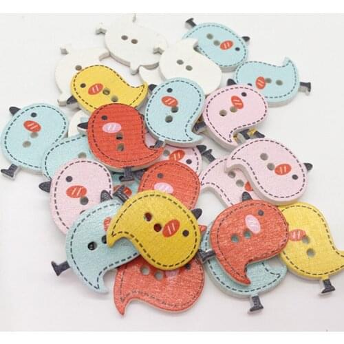 10pcs Wholesale wooden cartoon bird mix color button wood button clothing accessories 4 color mix