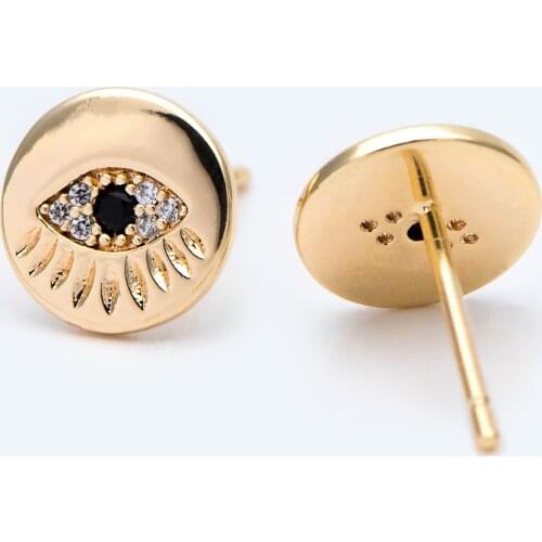 10pcs Evil Eye Earrings, CZ Evil Eye Stud Earrings, Minimalist Ear Studs, Evil Eye Post Earrings (#GB-2144)
