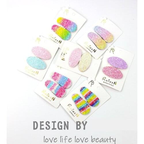 2Pcs/set New Rainbow Stripes Cute Girls Baby Hairpins Hair Accessories Pairs BB Clips Glitter Hair Pins Barrettes Kids Headwear