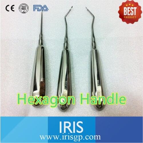 New 3 Pieces/Kit Stainless Steel Dental Apical Elevators Dental Instruments Surgical Tools Hexagon Handle (Eight-Angle Handle)