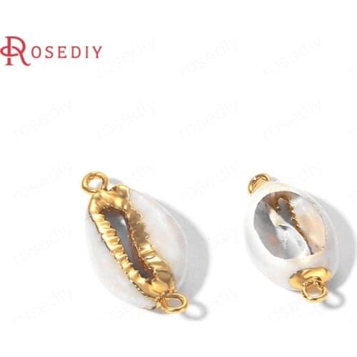 35828)6PCS 12x23MM 24K Gold Color Brass and Natral Shell 2 Holes Charms Pendants High Quality Diy Jewelry Findings Accessories