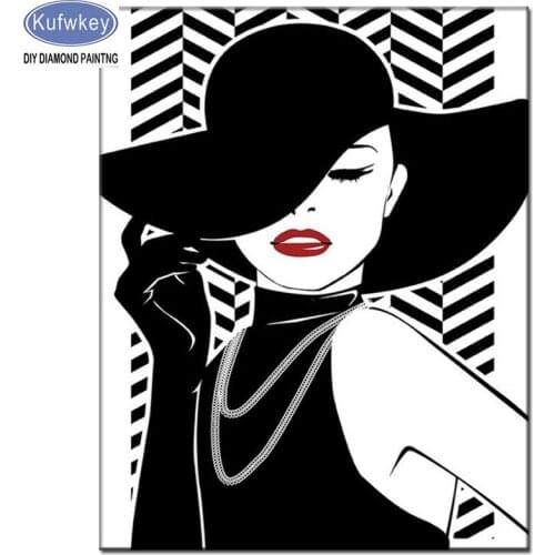 KUFWKEY 5d DIY diamond painting hat woman diamond embroidery mosaic diamant painting sexy girl wedding decor