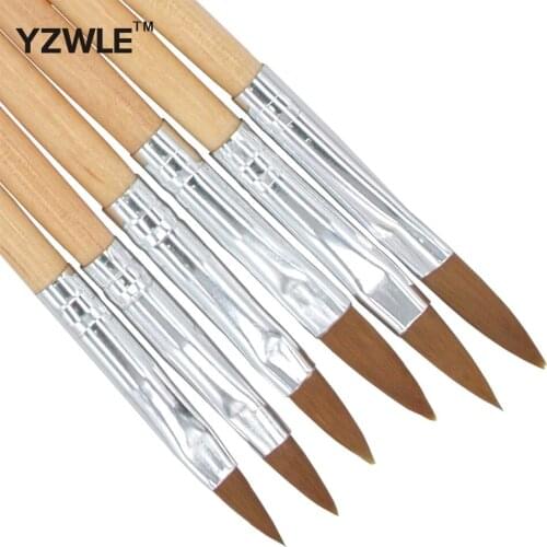 YWK 6PCS/Pack Wood Handle Nail Art Painting Drawing Pen Brush Set for Acrylic Nail UV Gel Manicure Beauty Tools Brushes 32