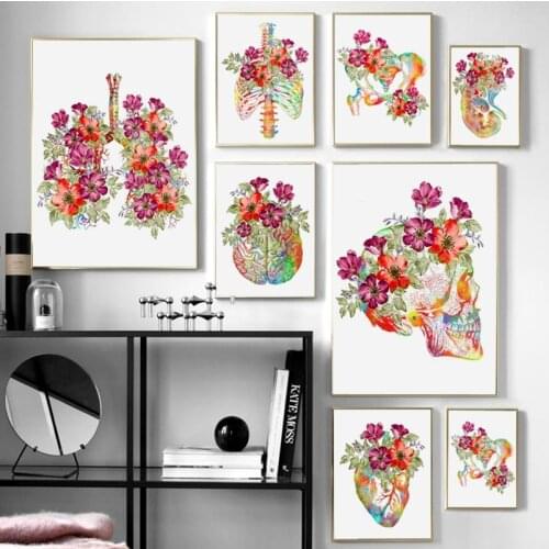 Flower Brain Heart Skull kidney skeleton Anatomy Wall Art Canvas Painting Nordic Posters And Prints Wall Pictures Office Decor