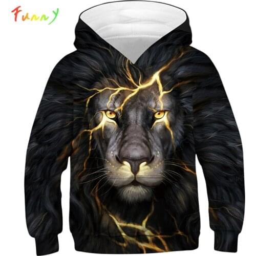 Cool Golden Lightning Lion Printed Children Hoodie Boys Girls Long Sleeved Pullovers Autumn Kids sweatshirt Toddler Boy Clothes