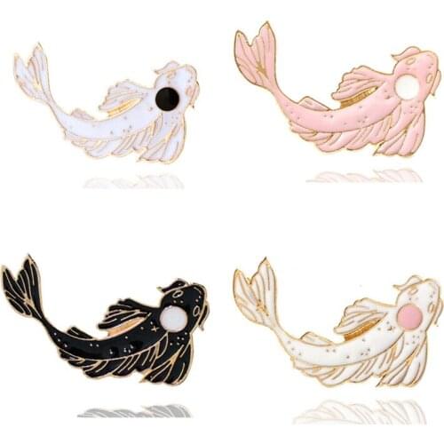 Lucky Fish Koi Enamel Pin White Pink Black Colors Brooches Badges For Jacket Bags Shirt Clothes Lapel Pin Gift for Kids Friends