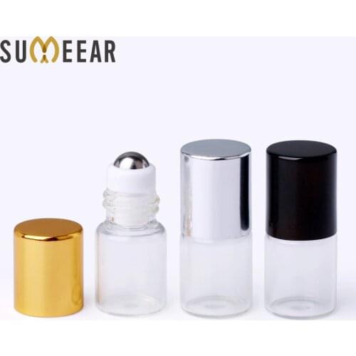 100 pcs/lot 2ml Essential Oil Perfume Bottle Stainless steel and Glass Roll On Durable For Travel Cosmetic Container