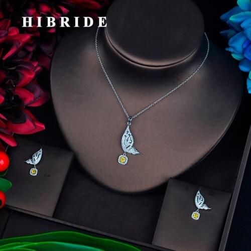 HIBRIDE New Fashion Fly Bird Shape Shiny Cubic Zircon Small Jewerly Set Luxury Design Link Chain Earring Necklace Set N-671