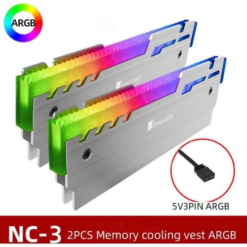 JONSBO NC-3 2Pcs Memory Cooler 5V3PIN ARGB Cooling Vest LED Light Changes Automatically Aluminum Radiator Desktop RAM Heatsink
