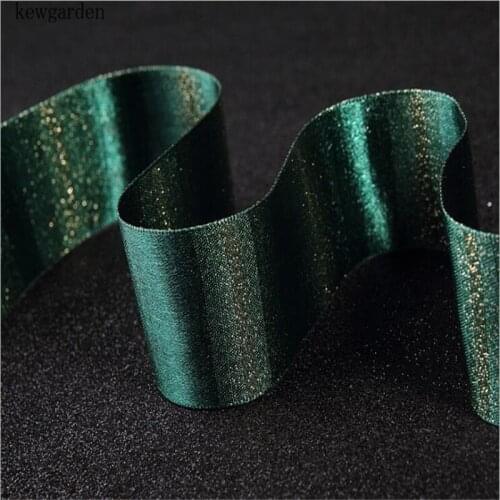 Kewgarden Gold Stripe Satin Ribbons Handmade Tape 38mm 1-1/2" DIY Hair Bow Packing Gradient Oil Ribbon 10 Yards