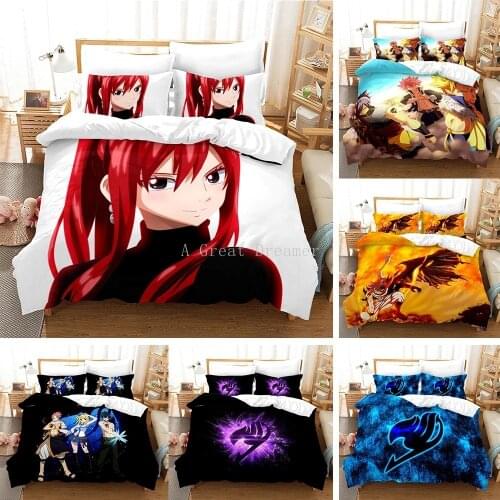 3D Printed Bedding Set Fairy Tail Anime Duvet Cover Pillowcase Set Bed Linens Home Textile For Kids Comforter Bedding Sets Queen