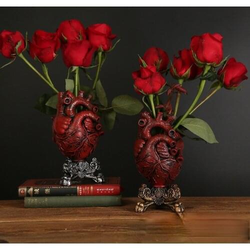 Creative Heart Vase American Resin Home Living Room Office Desktop Decoration Crafts Vintage Exquisite Ornaments Collect Gifts