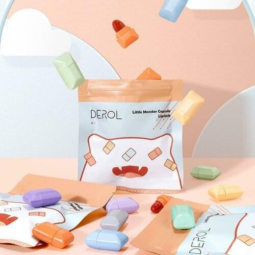 Derol 8-color Mini Little Monster Capsule Lipstick Cute Candy Matte Lipstick Kit Nonstick Cup Velvet Matte Easy To Color
